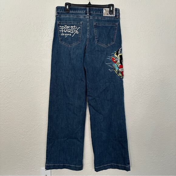 Ed Hardy Y2K Wide Leg Embroidered Logo Jeans 28 - Picture 7 of 7